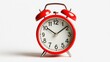 © ProArtStock - Red analog alarm clock standing on a white background