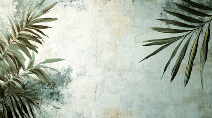 Poster - Illustration of a tropical wallpaper design featuring palm leaves and textures Exotic flora set against a textured backdrop Tropical natural art piece