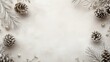 © Prostock-studio - A serene winter holiday backdrop features frosted pinecones and delicate evergreen branches arranged on a light, neutral surface, perfect for festive designs or seasonal decorations.