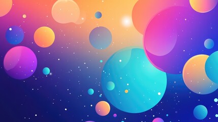 Poster - Abstract background featuring colorful circles with chaotic particles in open space Dynamic 2D cartoon illustration