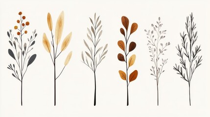 Wall Mural - Botanical Illustration of Minimalist Plants