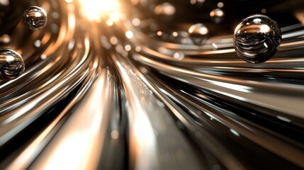 Poster - Futuristic 3D abstract backdrop featuring metallic lines and spheres