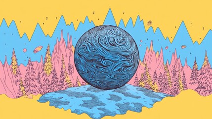 Poster - Blue Sphere on Classic Blue Background