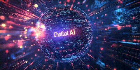 Chatbot AI globe digital network data.