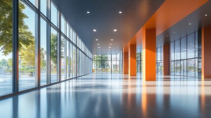 Poster - 3d rendering of an empty hall in a modern office building serving as a backdrop for an exhibition ce