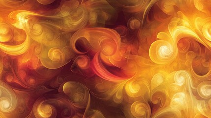 Poster - Seamless ornament featuring luxurious artistic curved patterns in shades of yellow orange and dark red showcasing a transparent effect and blurred style ideal for backgrounds wallpapers and wrappi