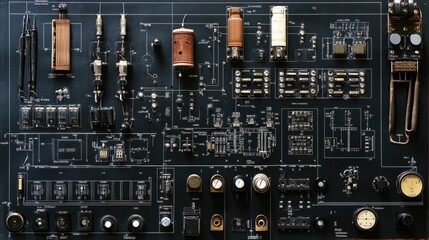 Poster - Vintage Electronics Panel with Circuit Components