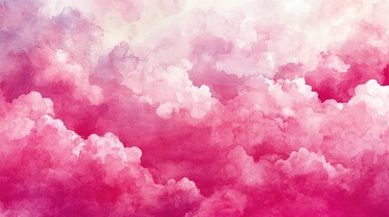 Poster - Abstract background featuring pink clouds in the sky Hand drawn illustration using watercolor or acrylic techniques