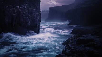 Poster - Long exposure artwork depicting cliffs and ocean waves