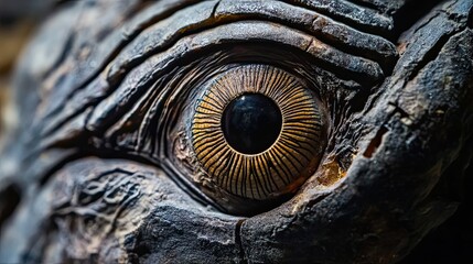 Poster - Close-up of a textured, golden-brown eye surrounded by dark grey rock