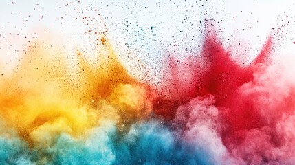 Poster - A vibrant explosion of color powder scatters across a stark white background representing vitality and movement in a stunning array of hues