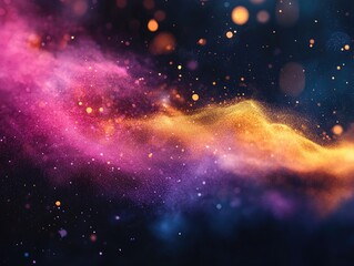 Poster - Fantasy 3D rendering of vibrant dust particles with a bokeh effect against a dark backdrop