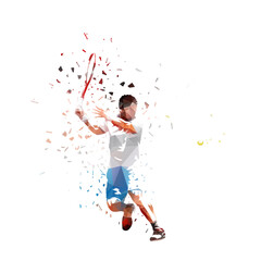 Wall Mural - Tennis, low polygonal tennis player, isolated vector illustration. Sports athlete