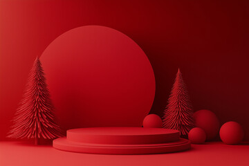 abstract minimalist christmas mockup scene. cylindric podium for product placement. stage pedestal o