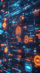 Poster - Abstract Futuristic Technology Interface with Orange and Blue Glowing Lights
