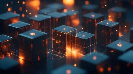 Poster - Abstract Futuristic Cubes with Glowing Lights