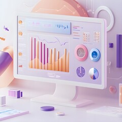 Poster - Computer Monitor with Data Analysis Charts and Graphs