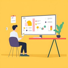 Poster - Businessman analyzing data on a large monitor in a modern office