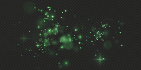 Wall Mural - Christmas background. Powder PNG. Magic shining green dust. Fine, shiny dust green bokeh particles fall off slightly. Fantastic shimmer effect.	

