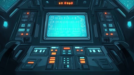 A digital screen with buttons positioned below it, designed for user interaction. This setup is perfect for showcasing technology interfaces, control panels, or user-friendly applications in modern 