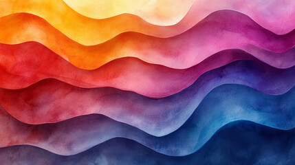 Wall Mural - Vibrant watercolor gradient lines stretching across a textured paper background, forming an abstract, flowing composition,