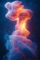 Poster - Dynamic neon particles forming an abstract cloud, radiating movement and energy against a dark background,