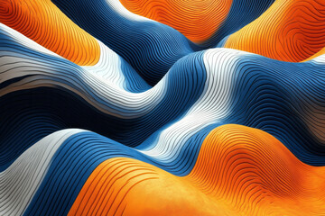 Poster - Wavy blue and orange lines flowing together in an abstract geometric pattern, creating a vibrant, dynamic design,