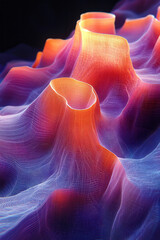 Poster - A fluid 3D surface pattern with wavy lines in gradient hues, creating an abstract, undulating texture,