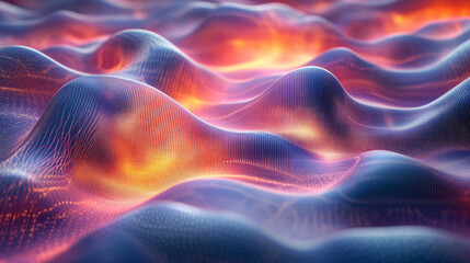 Poster - Undulating 3D lines forming a wavy surface pattern with gradient colors, creating a seamless abstract flow,