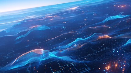 abstract landscape on dark blue background. cyber network. high-tech network. 3d illustration