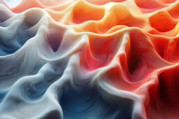 Poster - A modern 3D abstract pattern with undulating wavy lines in gradient colors, forming a flowing surface,