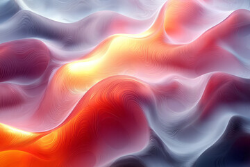 Poster - A modern 3D abstract pattern with undulating wavy lines in gradient colors, forming a flowing surface,