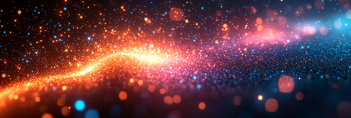 Poster - A radiant digital pixel burst scattering in all directions, forming a colorful and energetic abstract pattern,