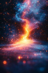 Poster - A bright explosion of scattered pixels forming a colorful, vibrant digital pattern in an abstract burst,