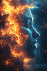 Poster - A celestial nebula resembling a face, with colorful clouds of gas and light, floating in the depths of space,