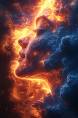 Poster - A celestial nebula resembling a face, with colorful clouds of gas and light, floating in the depths of space,