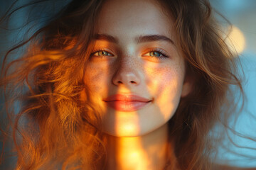 Poster - An abstract portrait expressing joy, with vibrant swirling colors and dynamic shapes radiating energy,