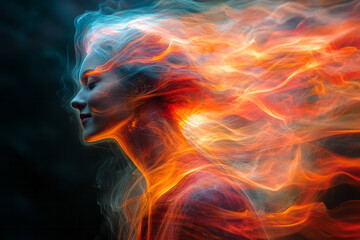 Aufkleber - An abstract portrait expressing joy, with vibrant swirling colors and dynamic shapes radiating energy,