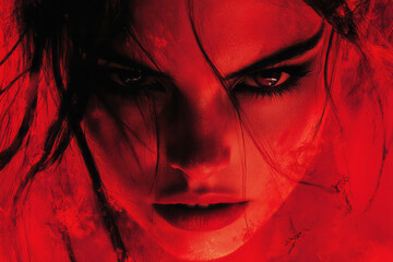 Poster - A bold, abstract portrait of anger, with sharp lines and explosive bursts of red and black hues,