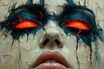 Poster - A dynamic abstract portrait of anxiety, with jagged lines and bold color contrasts symbolizing emotional tension,