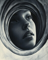 Poster - A spiral of light and shadow, symbolizing the balance of highs and lows in the journey of life,