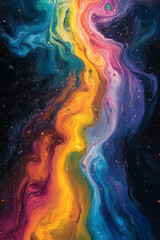 Poster - A swirling rainbow of colors in motion, blending seamlessly to form a vibrant spectrum in dynamic flow,