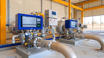 Poster - Gas processing facility with digital monitoring systems, futuristic setup