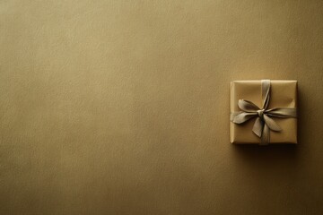 Poster - A neatly wrapped gift box sits in the corner of a textured background, adding a touch of elegance to any celebration or occasion. Generative AI