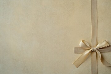 Poster - A beautifully textured solid background imitating gift wrap features a small decorative bow in the corner, perfect for celebrations. Generative AI