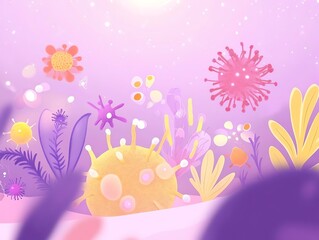 Wall Mural - Magical environment treating cancer cell, natural therapy focus, flat design illustration