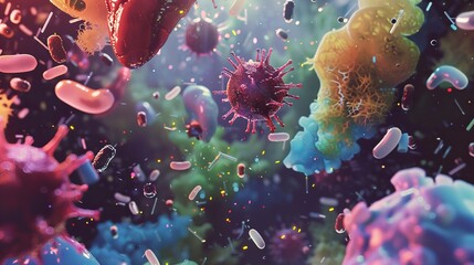 Wall Mural - microscopic world: a colorful exploration of viruses and bacteria
