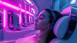 © photoholic - Futuristic ai-driven beauty treatment in neon-lit skincare salon