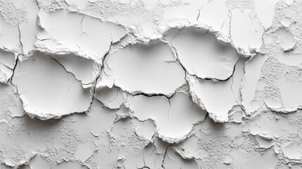 Leinwandbilder - The textured surface reveals a white wall where paint has chipped away, exposing cracks and flaking layers that indicate age and disrepair, lit by natural light.
