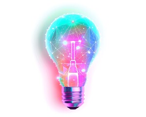 A futuristic smart bulb icon with holographic elements isolated on a white background showcasing innovation and technology